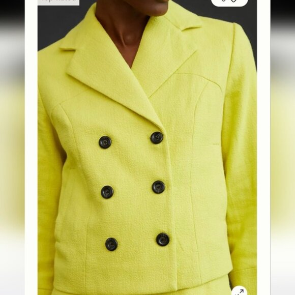 MAEVE by Anthropologie Cropped Yellow Double Breasted Blazer - Picture 2 of 9